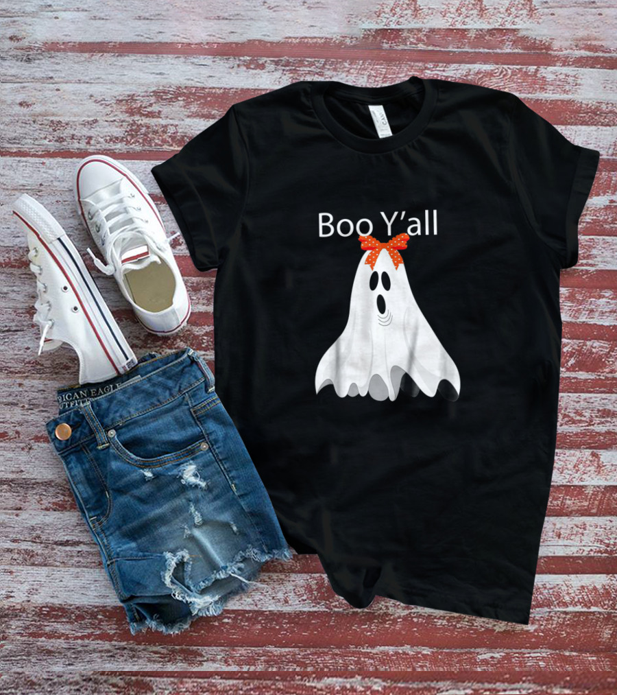 Boo Y'all Cute Halloween Southern Ghost With Bow T-Shirt