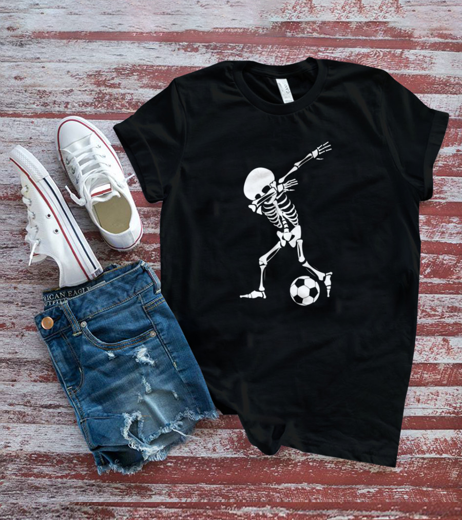 Dabbing Skeleton Halloween Soccer Dab Funny T-Shirt