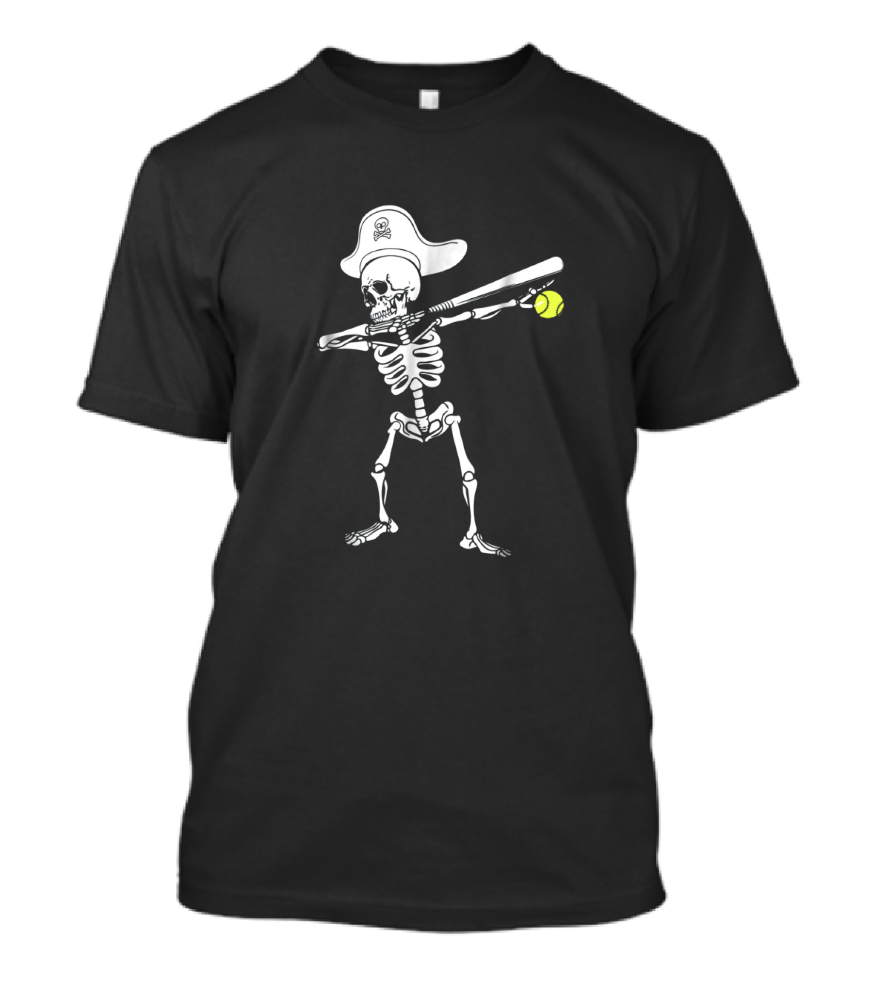 Dabbing Skeleton Holding Softball And Bat With Pirate Hat T-Shirt