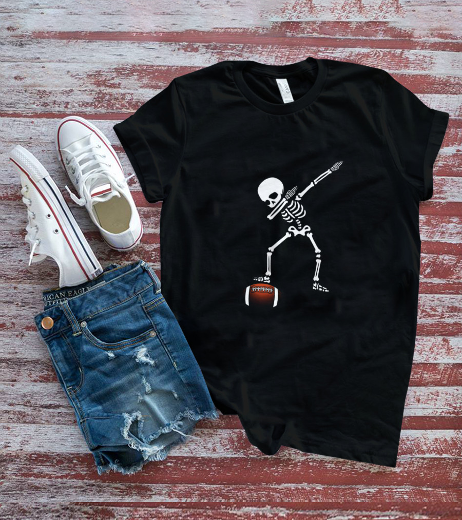 Football Skeleton Dabbing Sports With Football T-Shirt