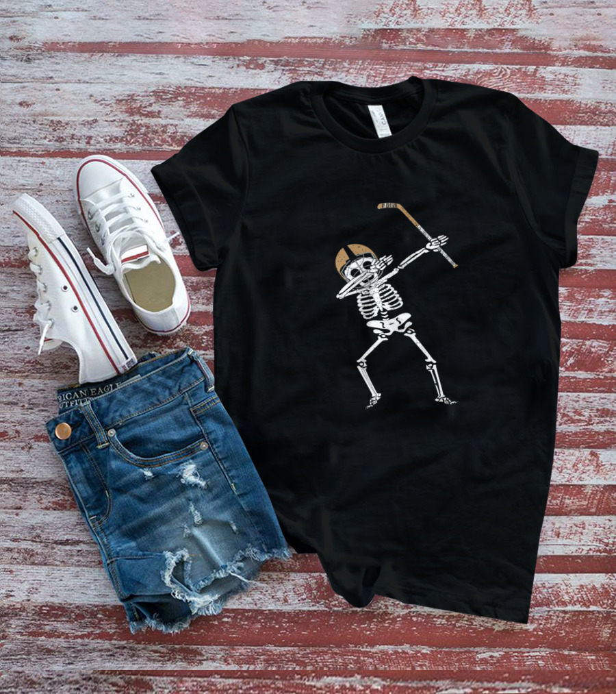 Halloween Skeleton Dabbing Hockey Stick Pose T-Shirt