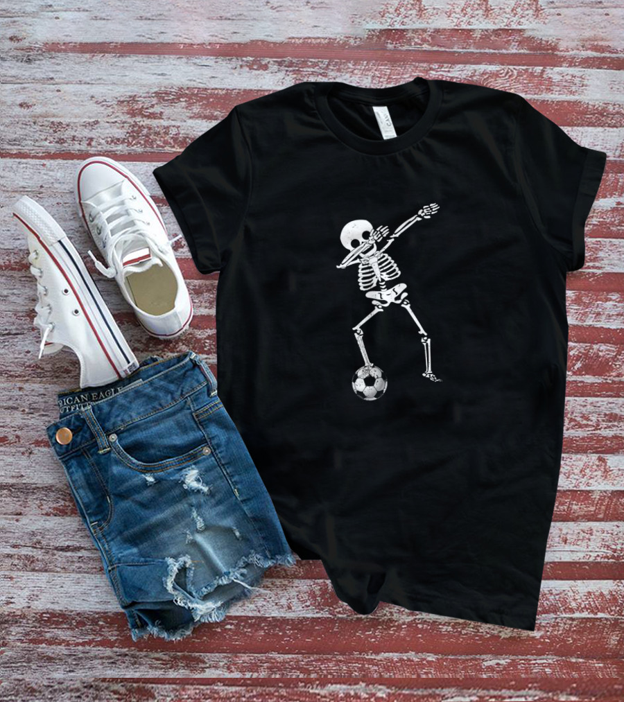 Halloween Dabbing Skeleton Soccer Trick Or Treat Dance Pose T-Shirt