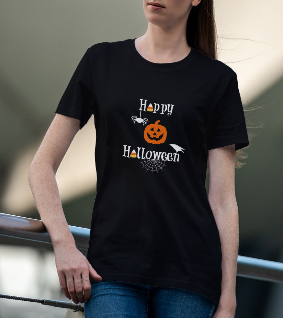 Happy Halloween Pumpkin Crow Spider Candy Corn T-Shirt