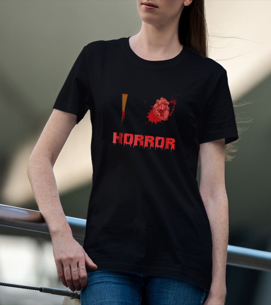 I Horror Bloody Stake Heart Design With Splatter Elements T-Shirt