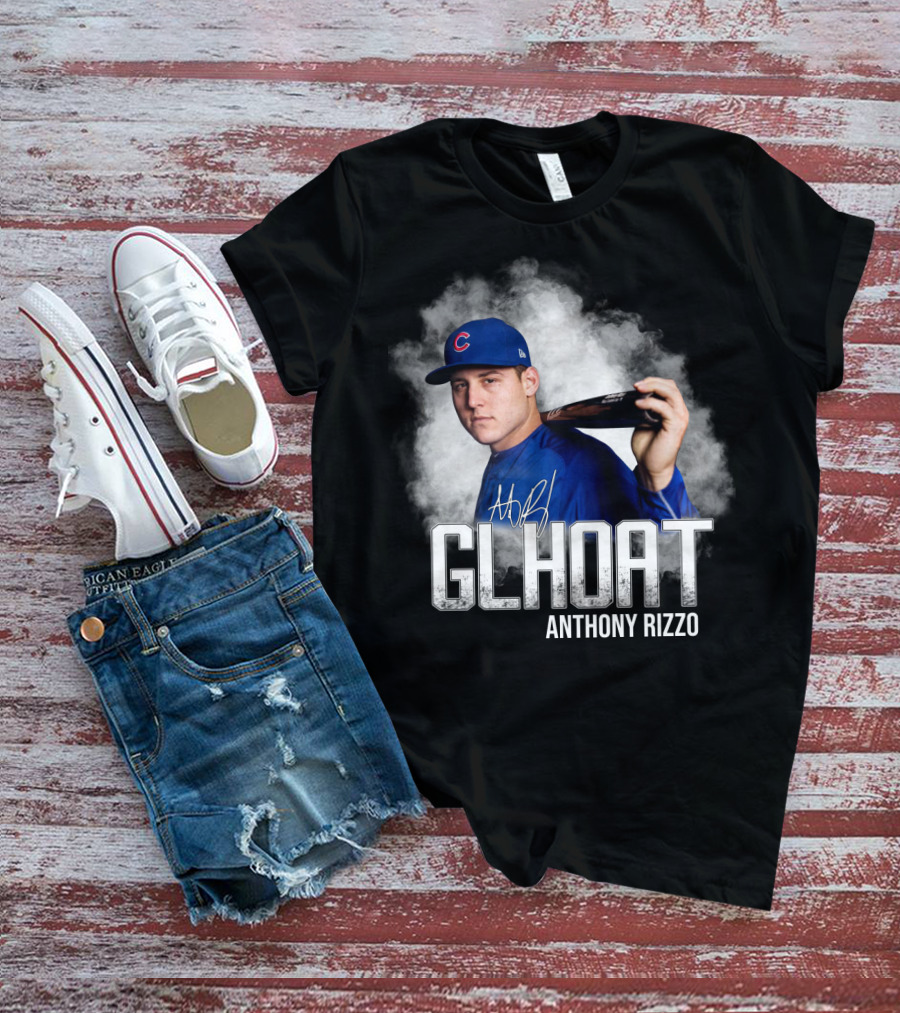 Chicago Cubs Glhoat Anthony Rizzo Signature Blue Smoke Background T-Shirt