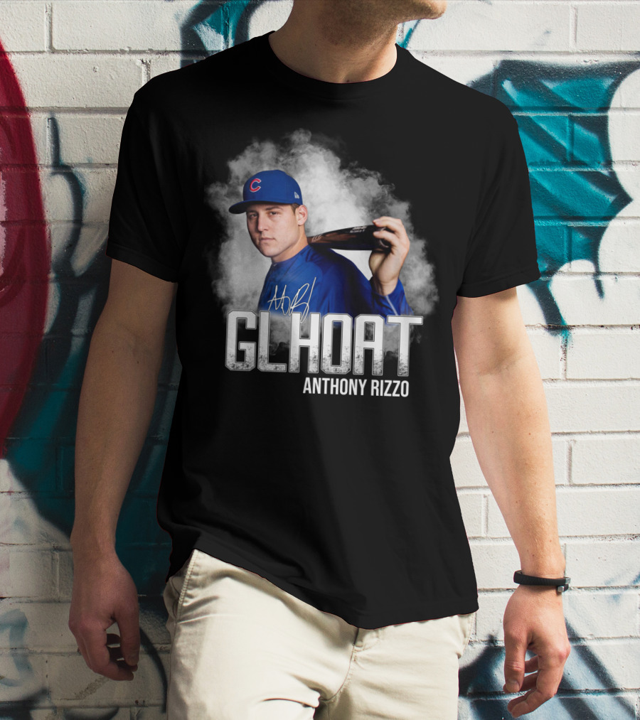Chicago Cubs Glhoat Anthony Rizzo Signature Blue Smoke Background T-Shirt