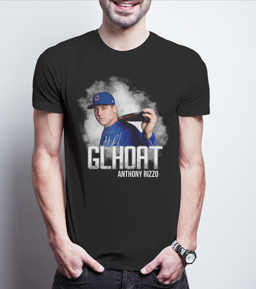 Chicago Cubs Glhoat Anthony Rizzo Signature Blue Smoke Background T-Shirt