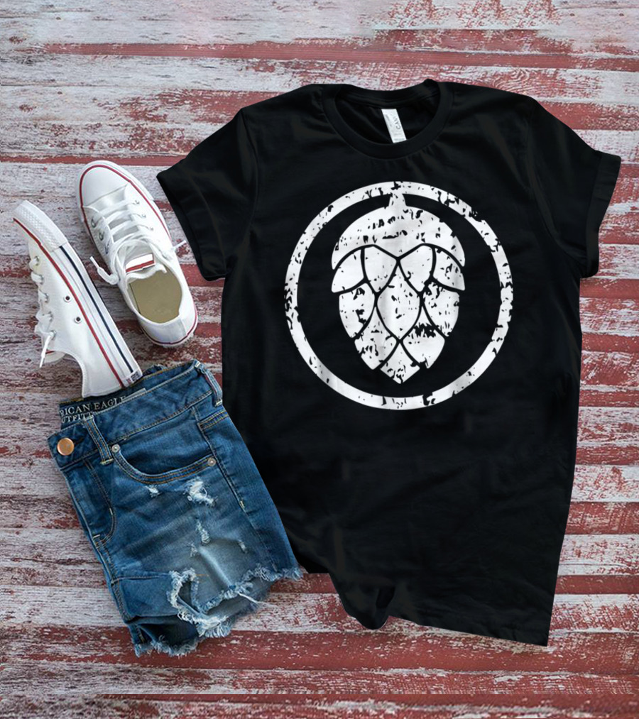 IPA Craft Beer Hops White Distressed Circle T-Shirt