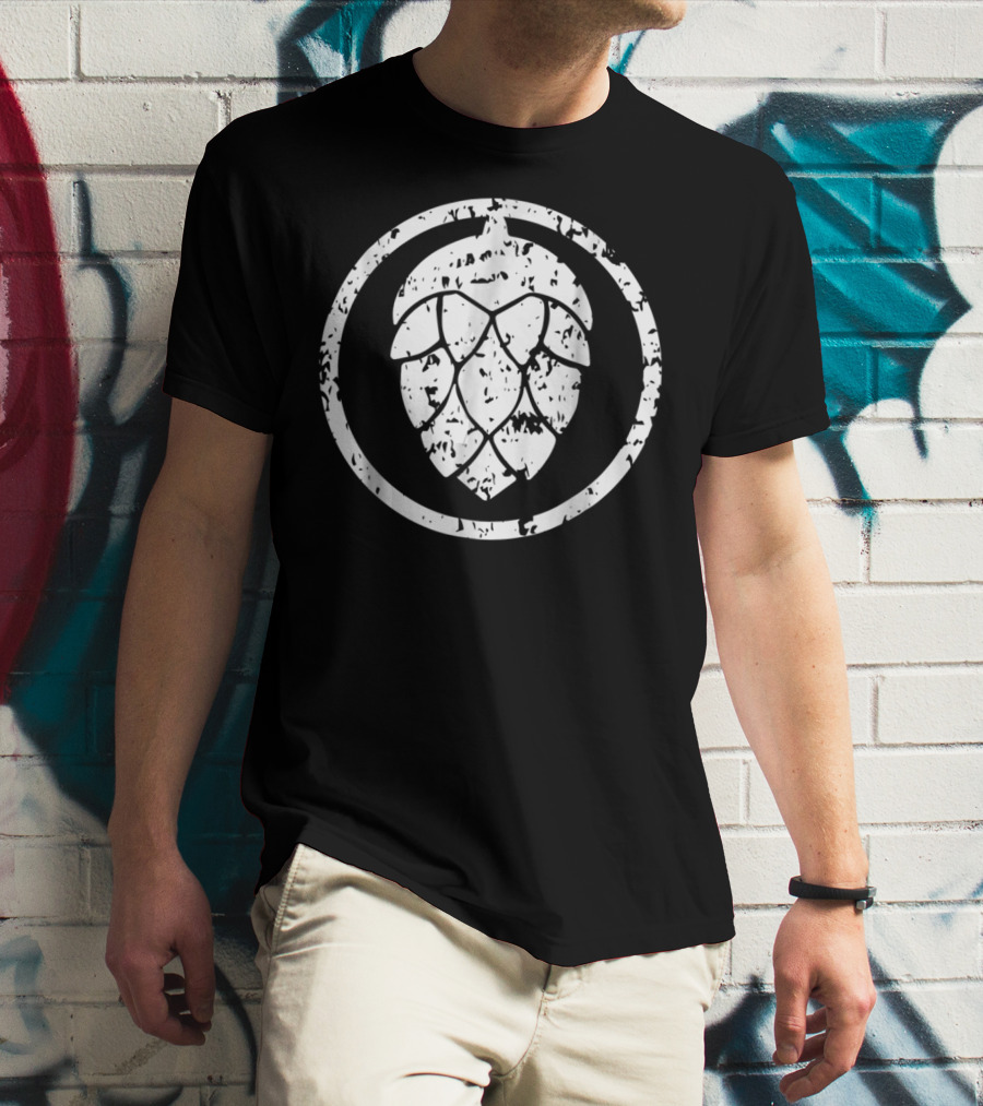 IPA Craft Beer Hops White Distressed Circle T-Shirt