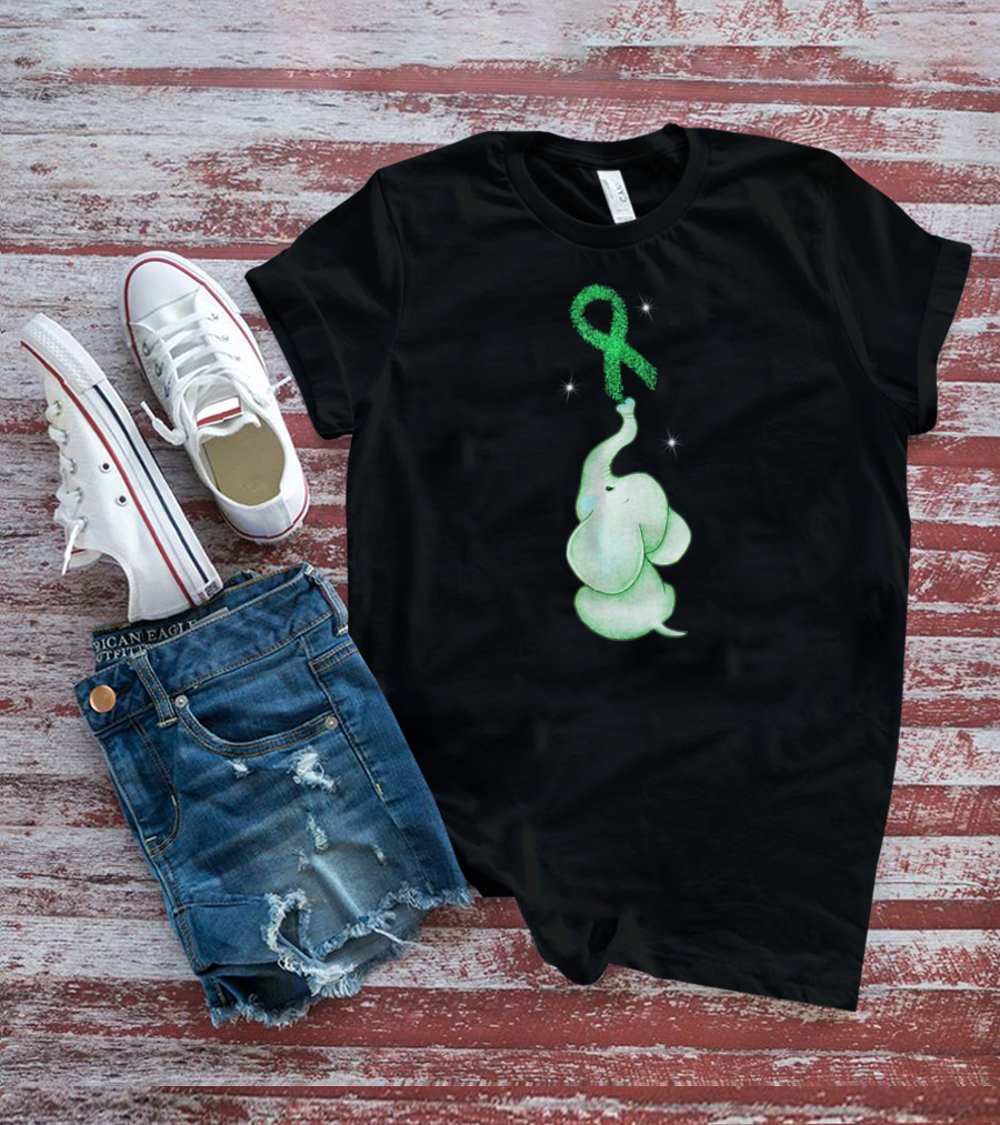 Elephant With Green Ribbon For Cerebral Palsy Awareness T-Shirt