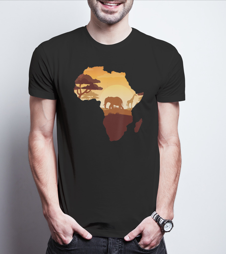 Wildlife Safari Animals Ivory Elephant Africa Silhouette Sunset T-Shirt