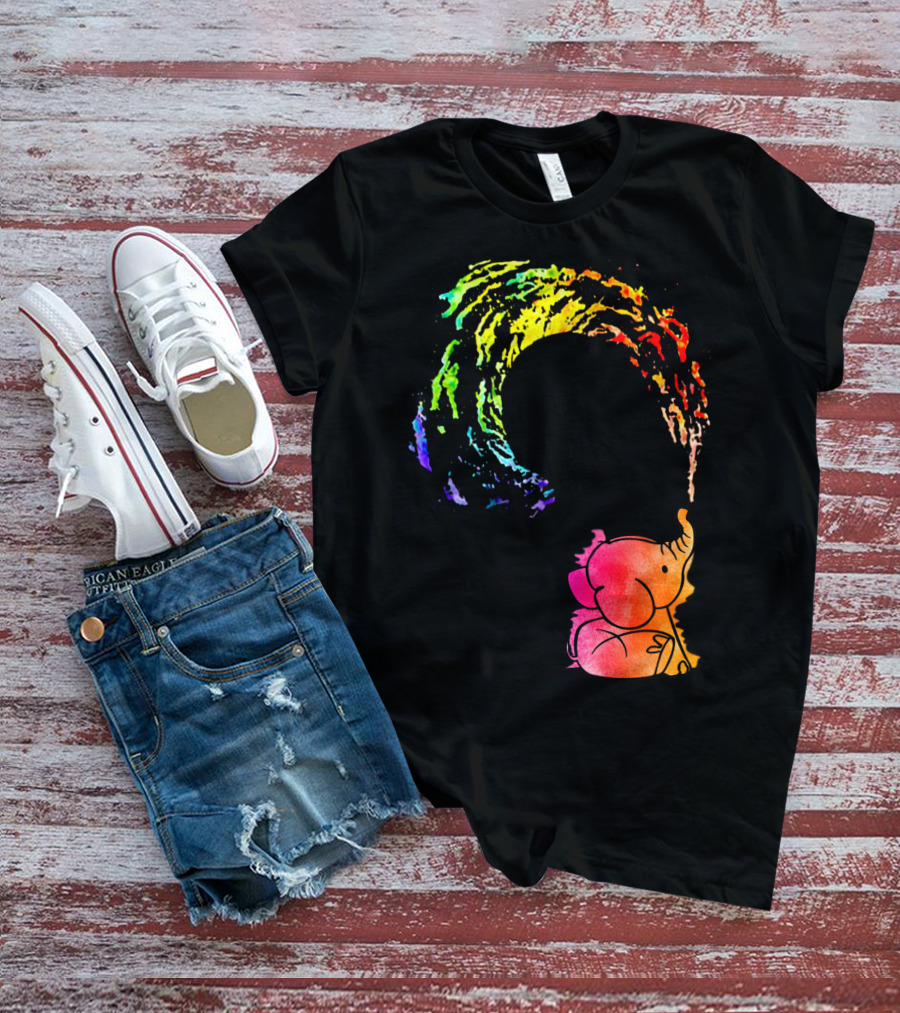 Rainbow Wave Elephant Painting Wall T-Shirt