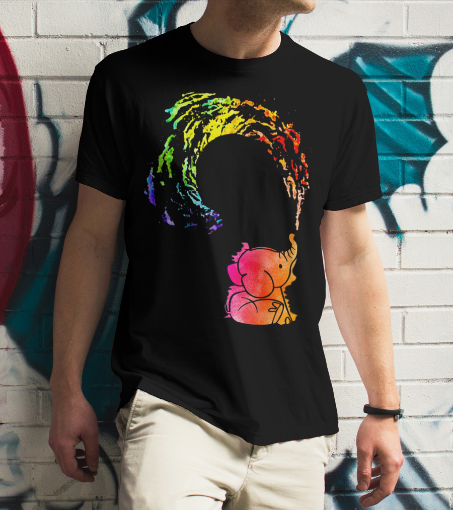 Rainbow Wave Elephant Painting Wall T-Shirt