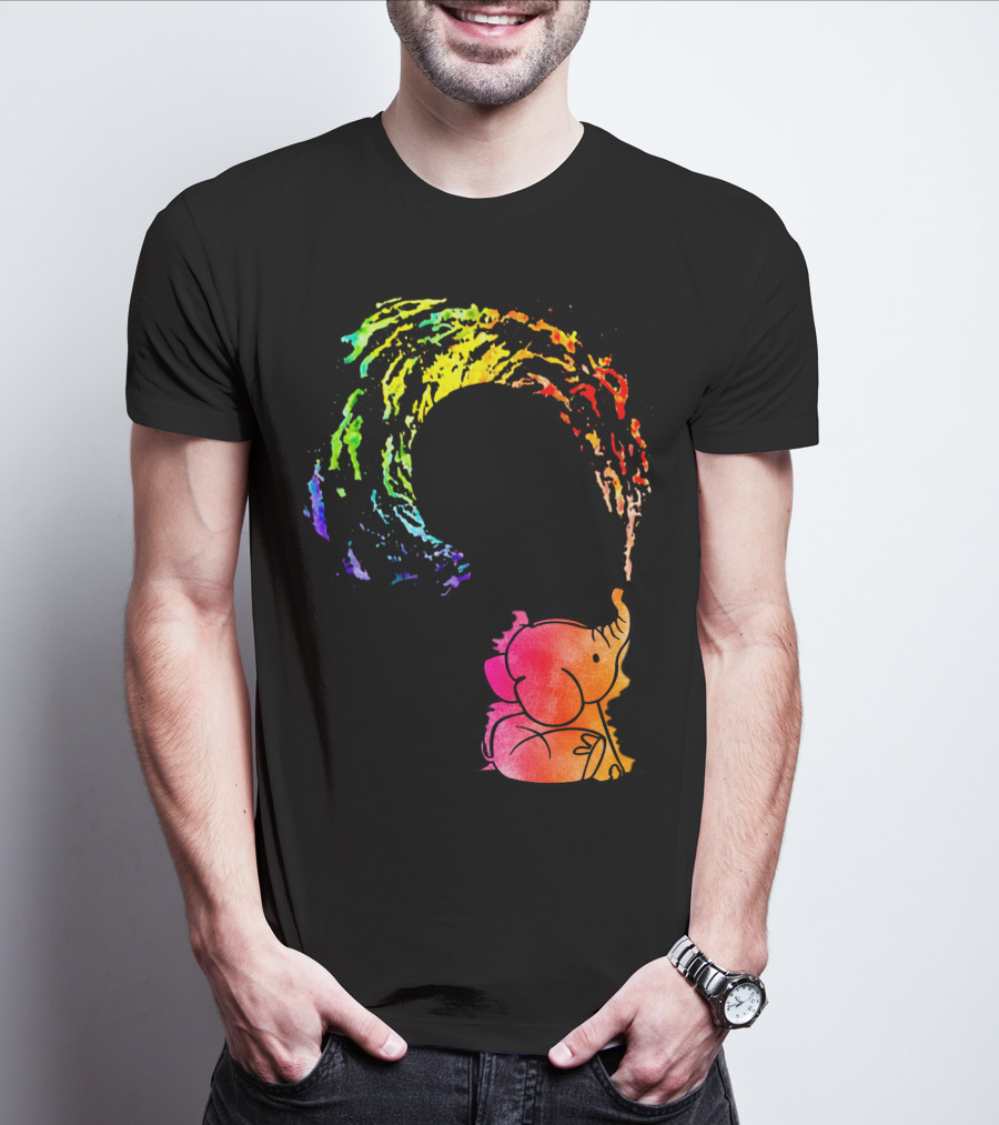 Rainbow Wave Elephant Painting Wall T-Shirt