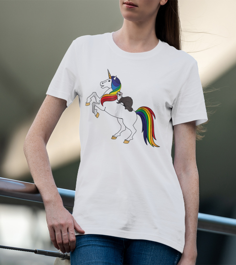 Ferret Riding Rainbow Unicorn T-Shirt