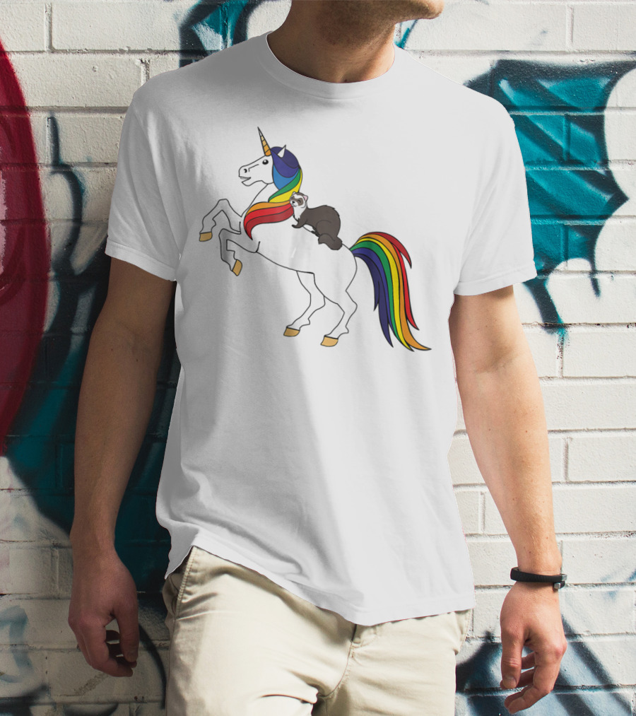 Ferret Riding Rainbow Unicorn T-Shirt