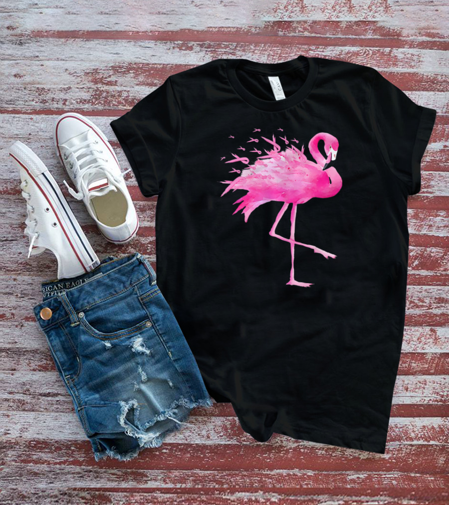 Flamingo Breast Cancer Awareness Pink Ribbon T-Shirt