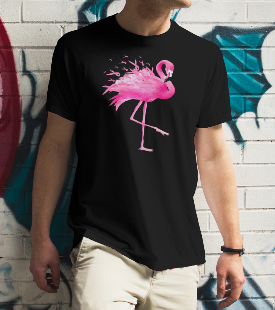 Flamingo Breast Cancer Awareness Pink Ribbon T-Shirt