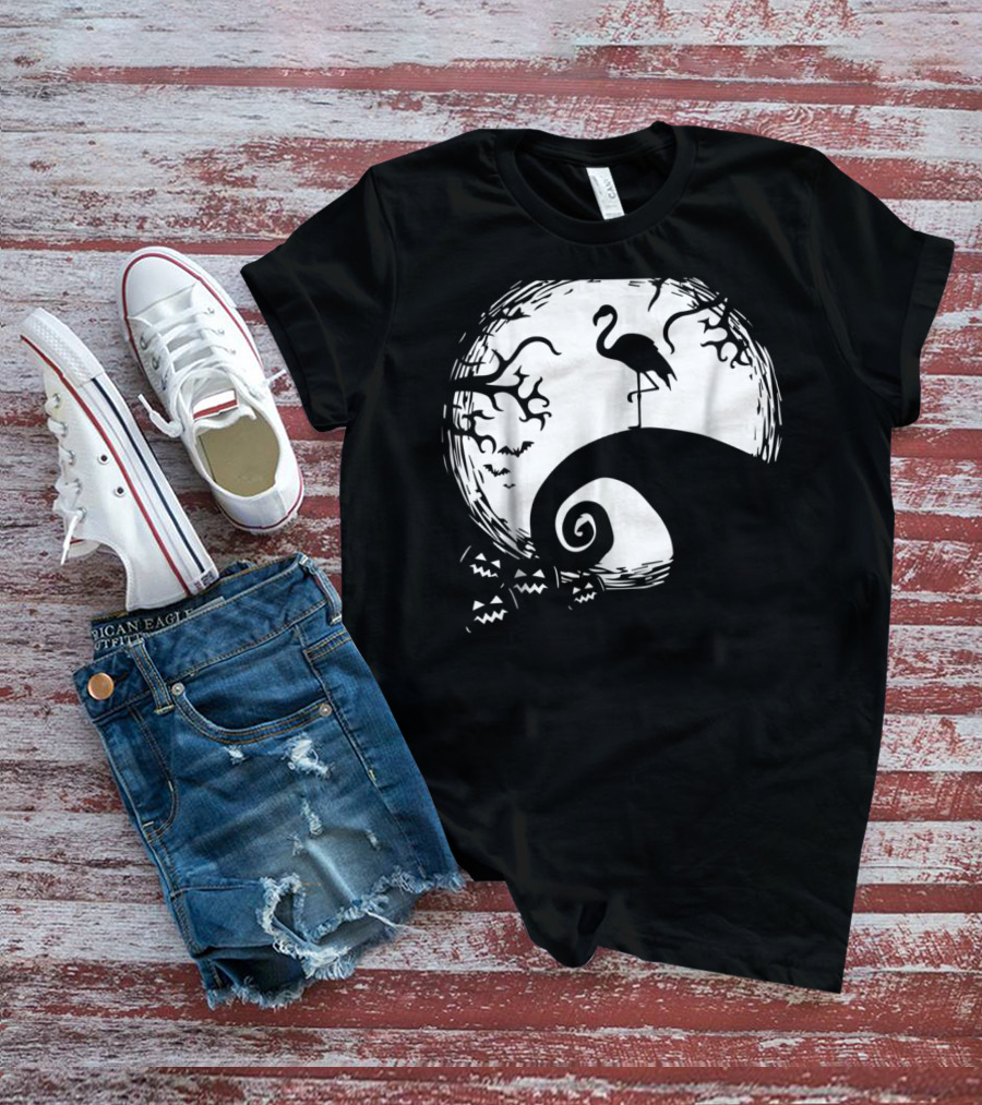 Nightmare Before Christmas Style Flamingo Moon Scene T-Shirt