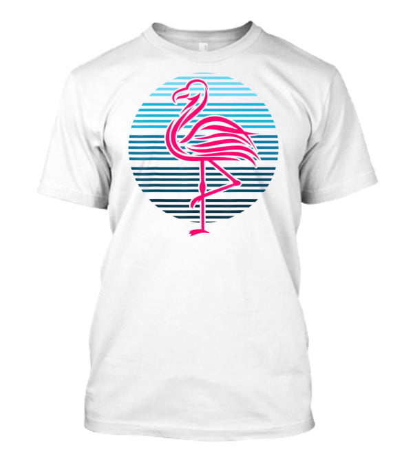 Flamingo Bird 80s Party Retro Stripes Birthday T-Shirt