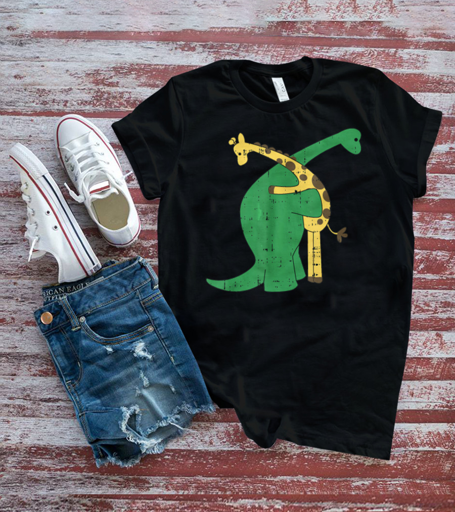 Giraffe Dinosaur Love Hug Safari Animals Dino T-Shirt