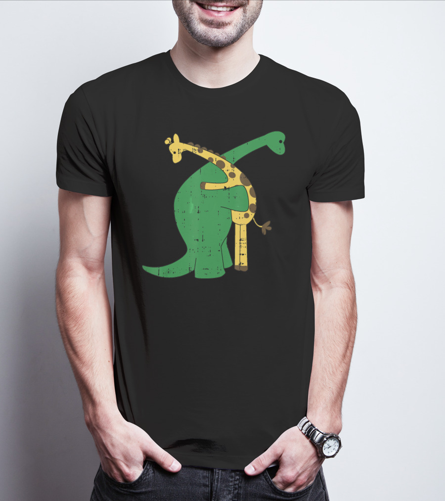 Giraffe Dinosaur Love Hug Safari Animals Dino T-Shirt