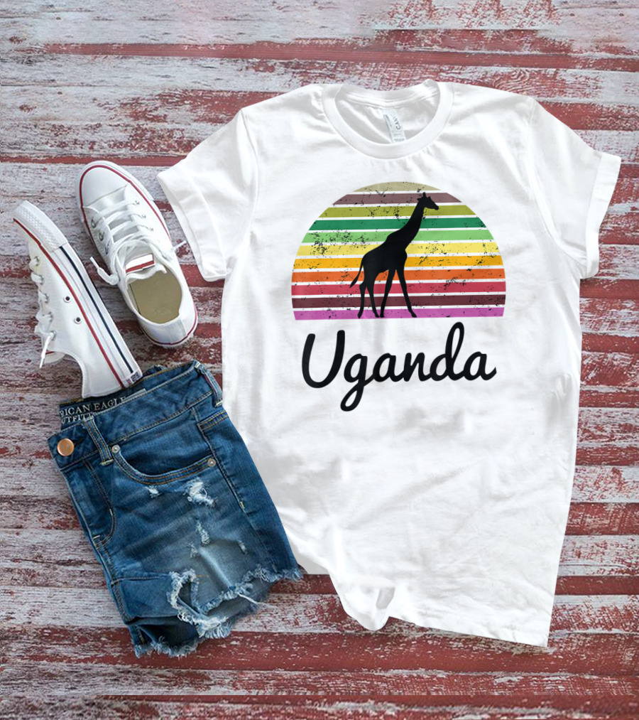 Uganda Giraffe Vintage Sunset Safari T-Shirt