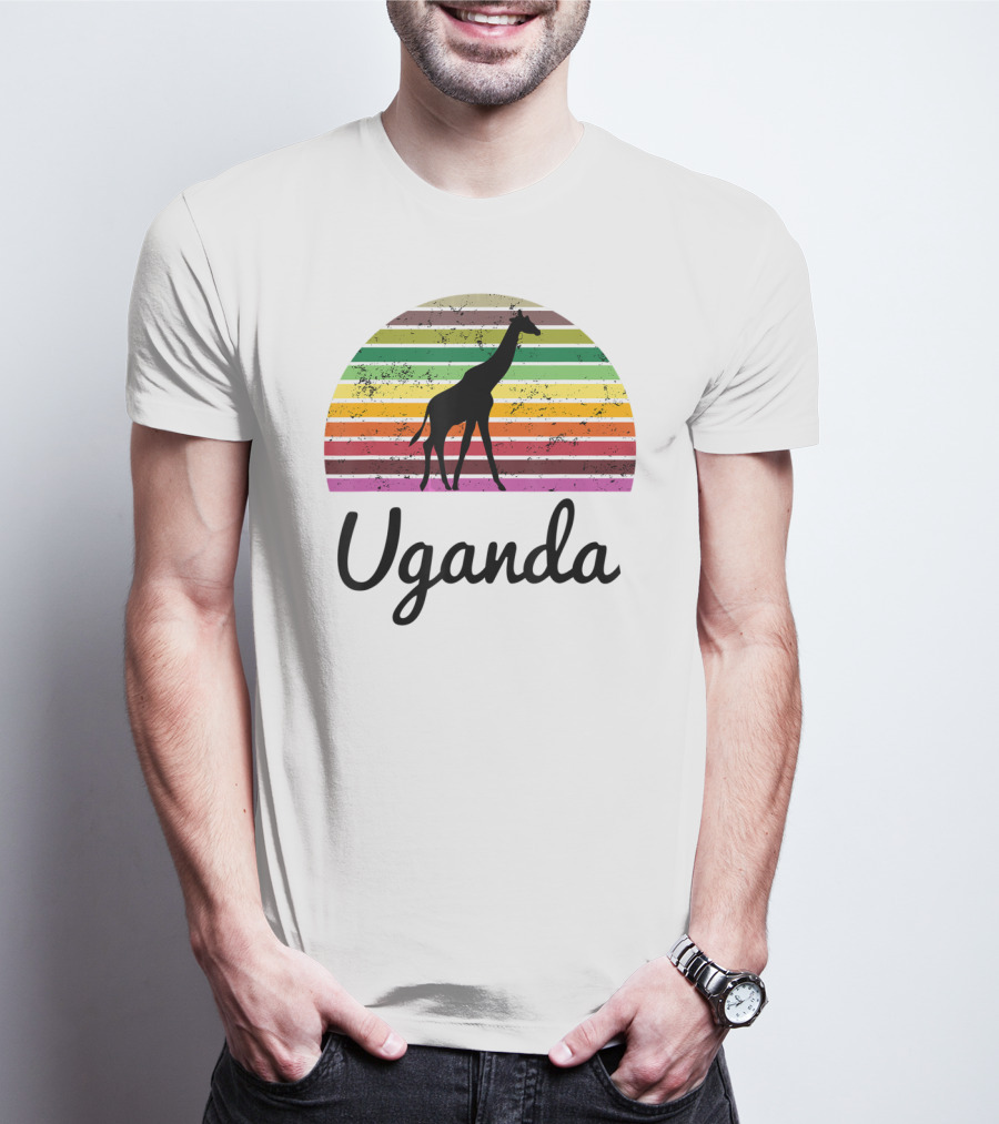 Uganda Giraffe Vintage Sunset Safari T-Shirt