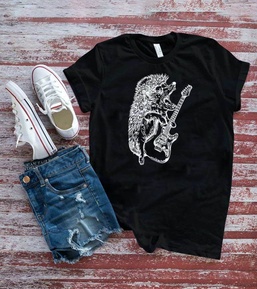 SEEMBO Rocking Hedgehog Playing Electric Guitar Music Band T-Shirt