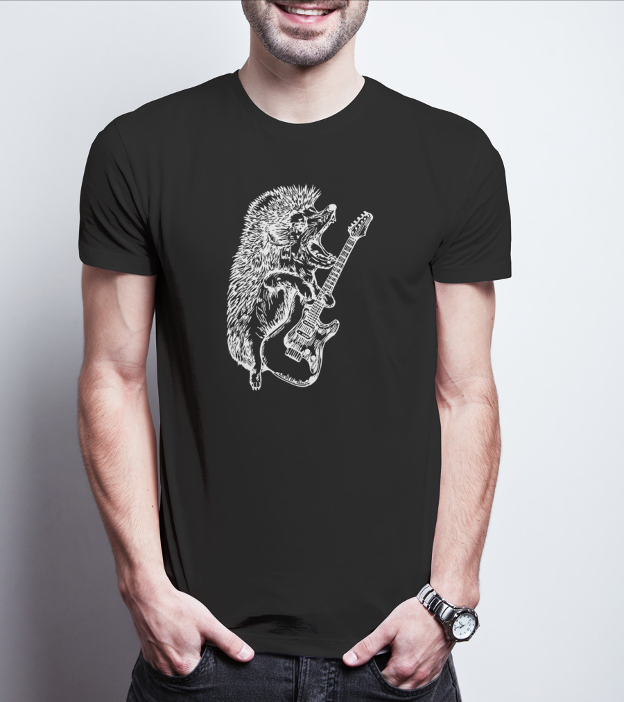 SEEMBO Rocking Hedgehog Playing Electric Guitar Music Band T-Shirt