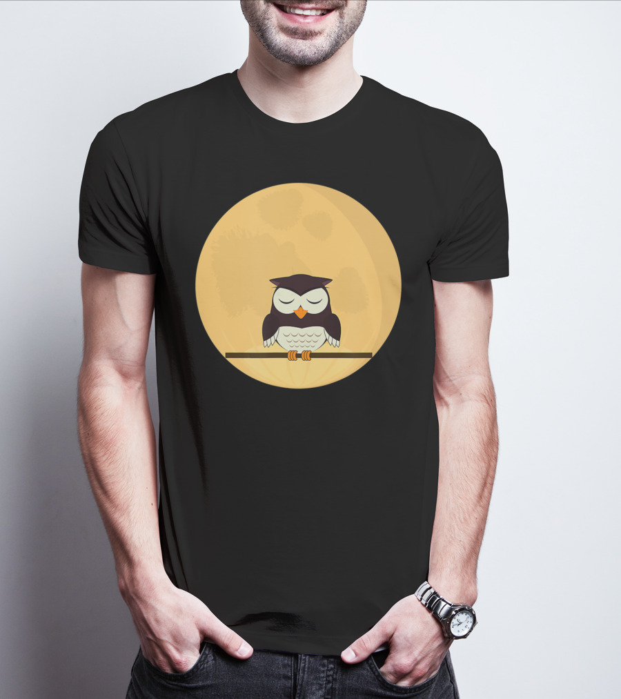 An Owl And The Full Moon Night Sky T-Shirt
