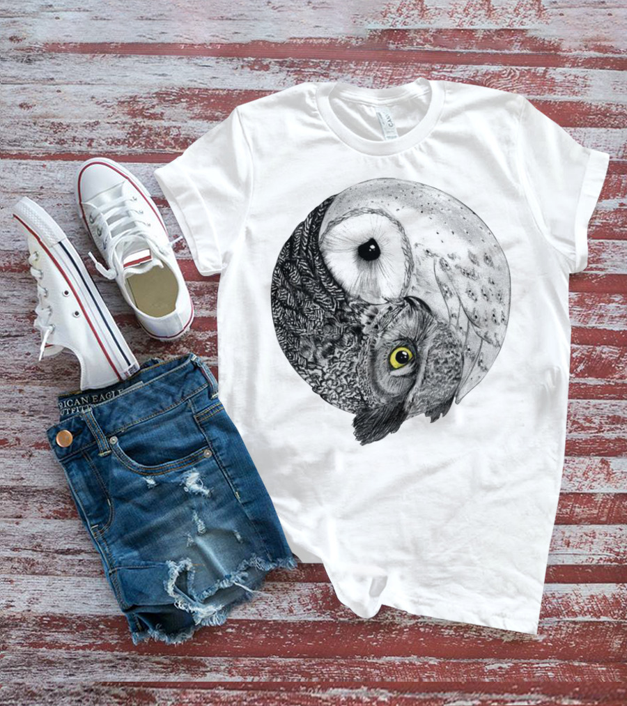 Yin Yang Black And White Owl T-Shirt