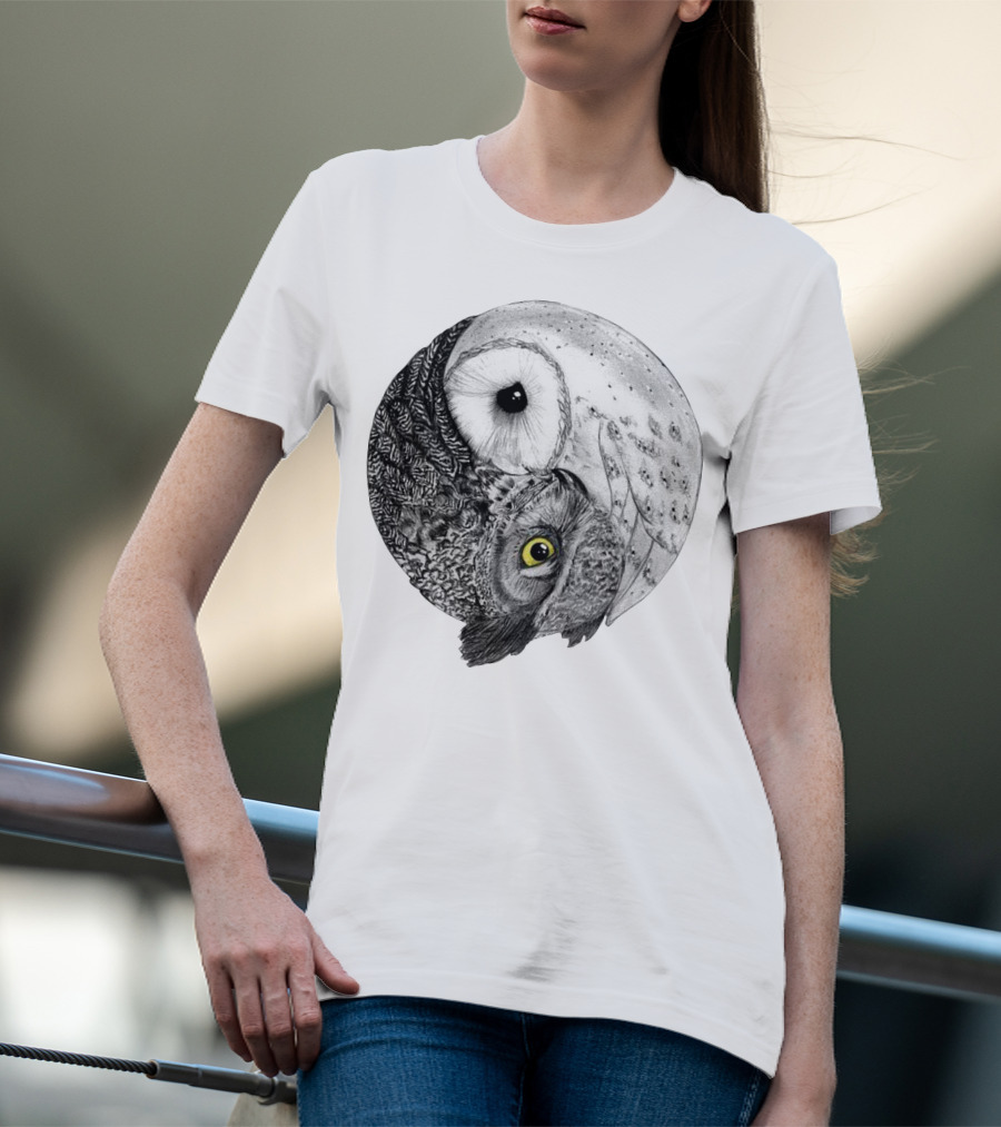 Yin Yang Black And White Owl T-Shirt