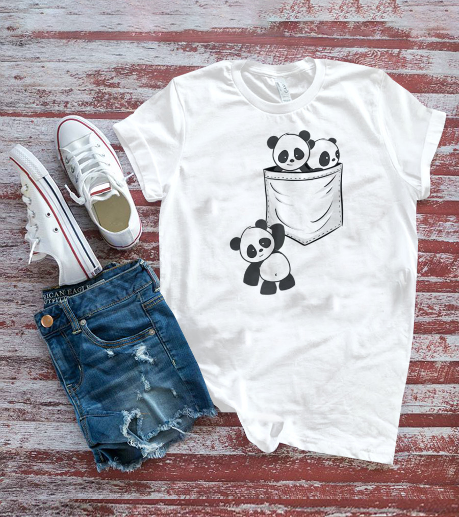 Kawaii Baby Pandas In Pocket For Panda Lovers T-Shirt