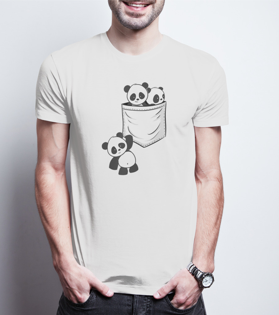 Kawaii Baby Pandas In Pocket For Panda Lovers T-Shirt