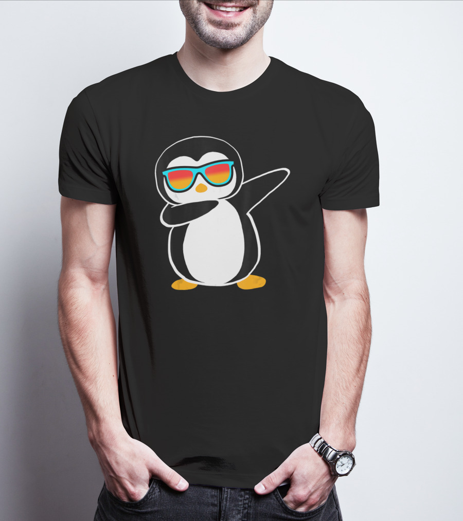 Dabbing Penguin Cute Animal With Sunglasses Birthday Party T-Shirt