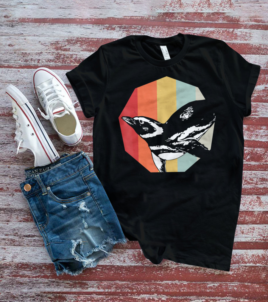 Retro Penguin Vintage Stripes T-Shirt