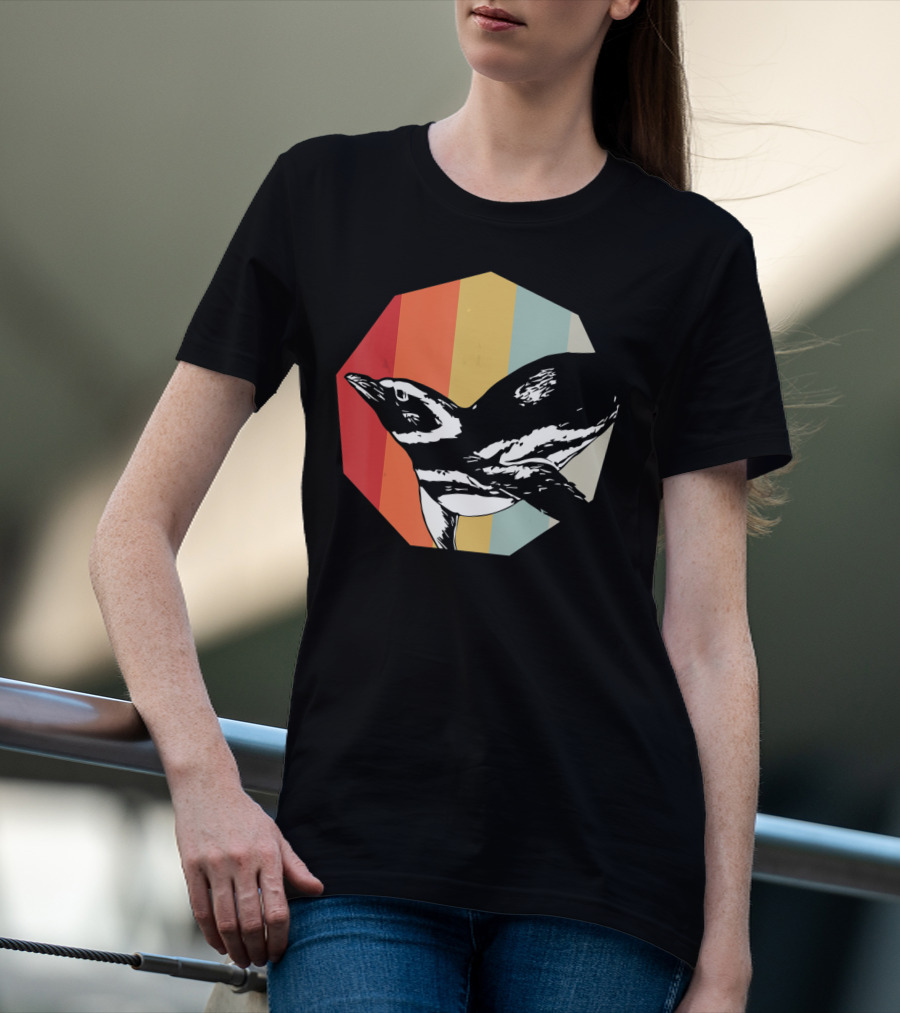 Retro Penguin Vintage Stripes T-Shirt