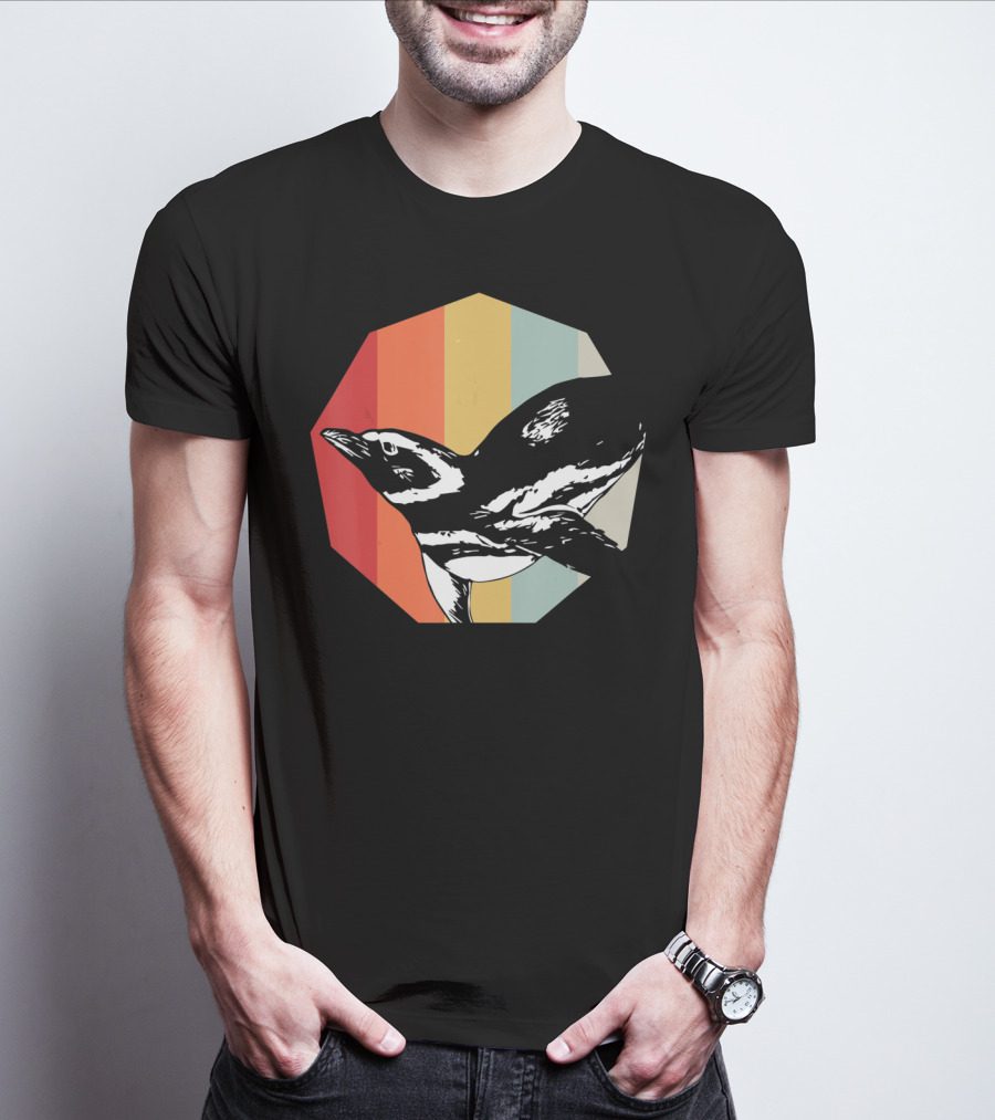 Retro Penguin Vintage Stripes T-Shirt