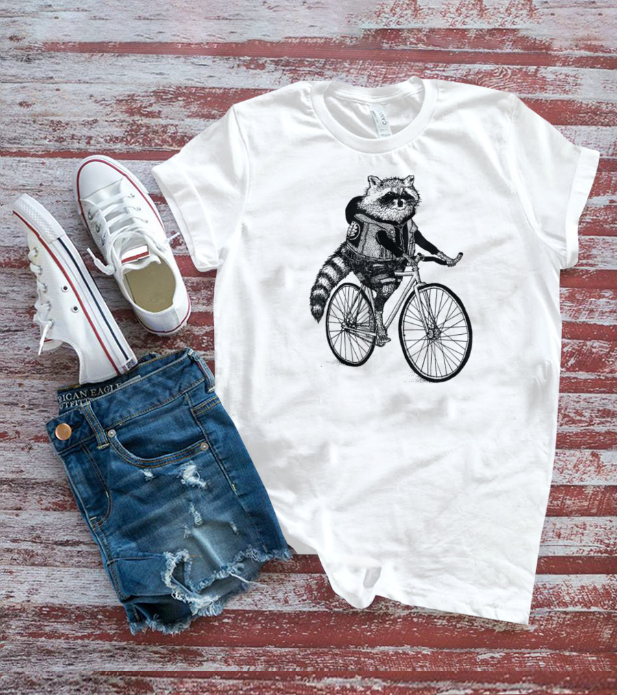 Funny Raccoon Cycling On Bike T-Shirt