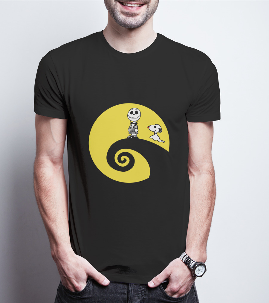 Jack Skellington And Snoopy Crossover In The Peanuts Movie Halloween Scene T-Shirt