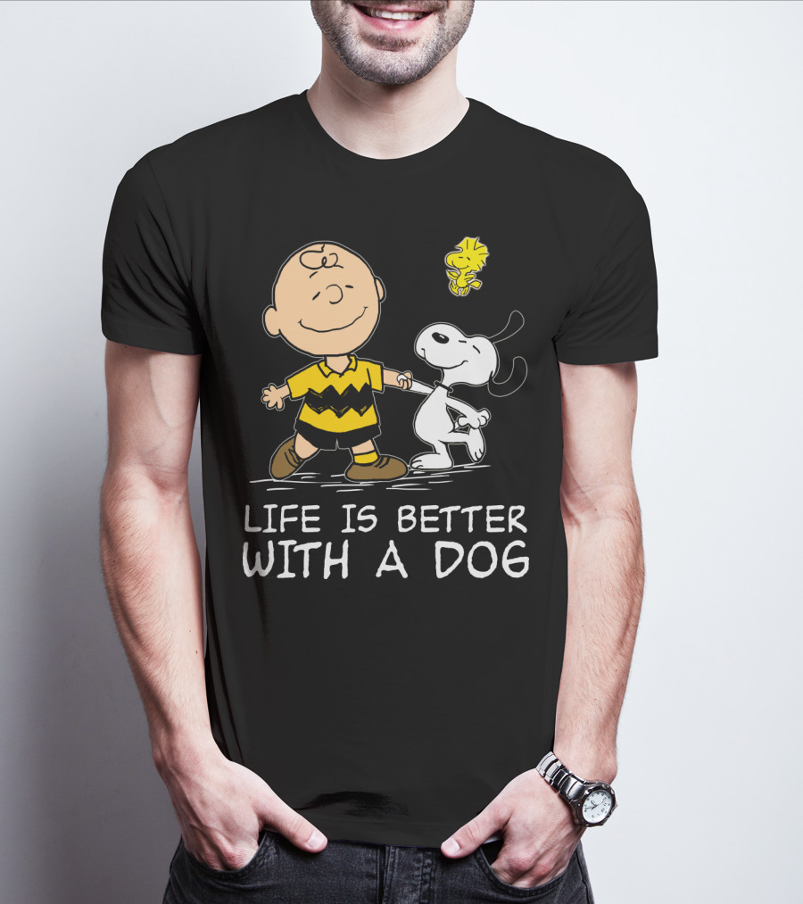 Life Is Better With A Dog Snoopy Charlie Brown Woodstock Peanuts T-Shirt
