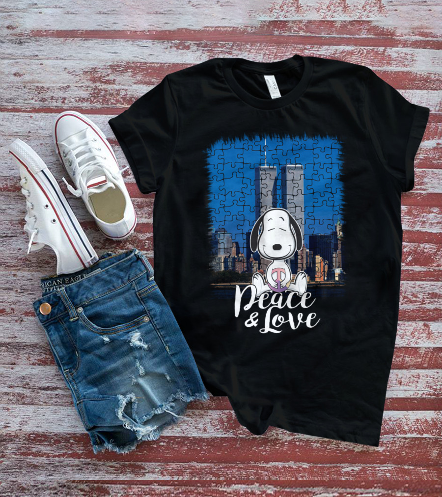 Peace And Love Snoopy 11th September The Peanuts Movie Twin Towers T-Shirt