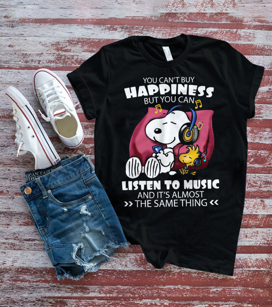 You Can't Buy Happiness But You Can Listen To Music It's Almost The Same Thing Snoopy Woodstock Relaxing Pillow T-Shirt