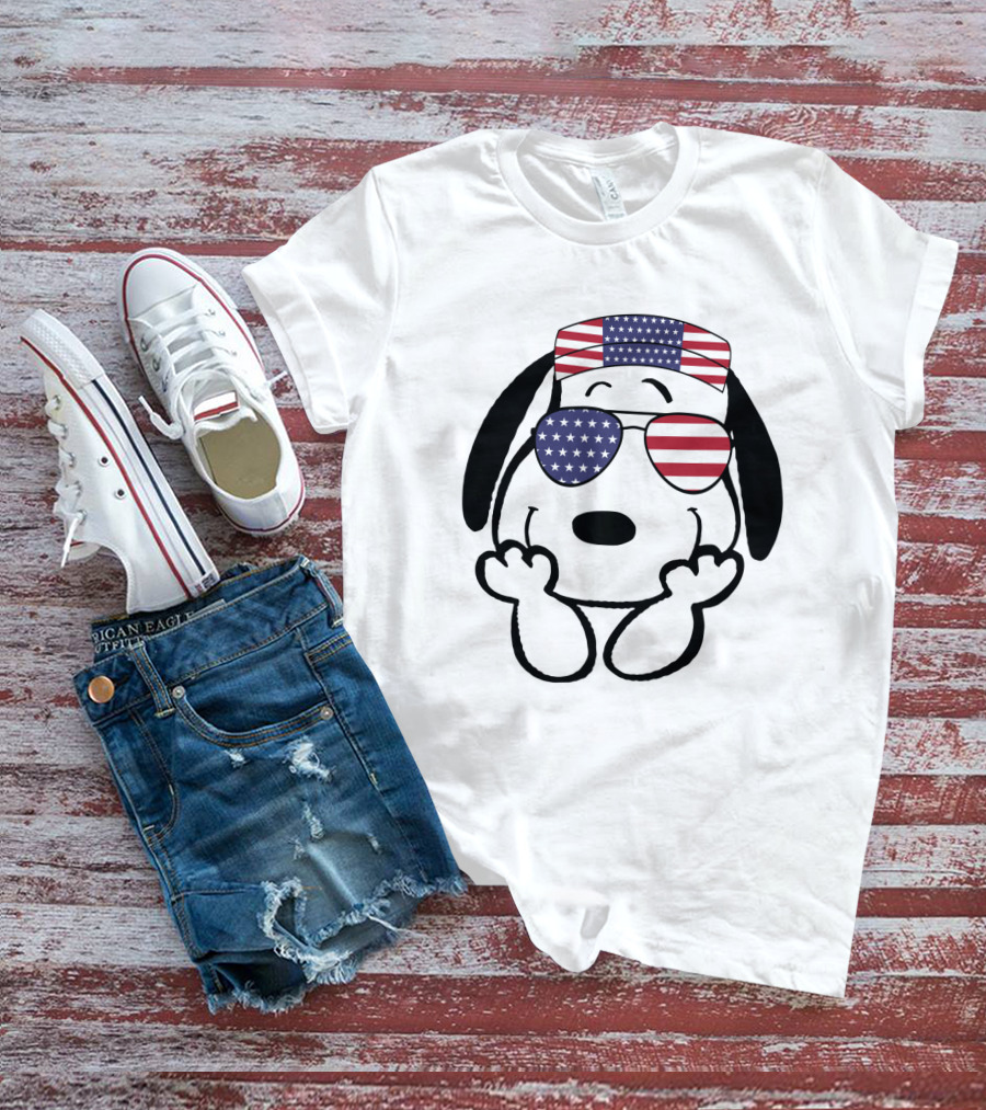 Snoopy American Flag Sunglasses The Peanuts Movie Dog T-Shirt