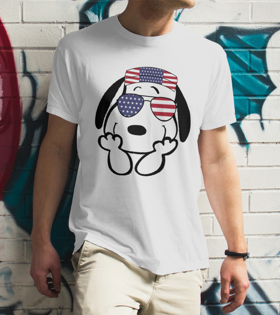 Snoopy American Flag Sunglasses The Peanuts Movie Dog T-Shirt