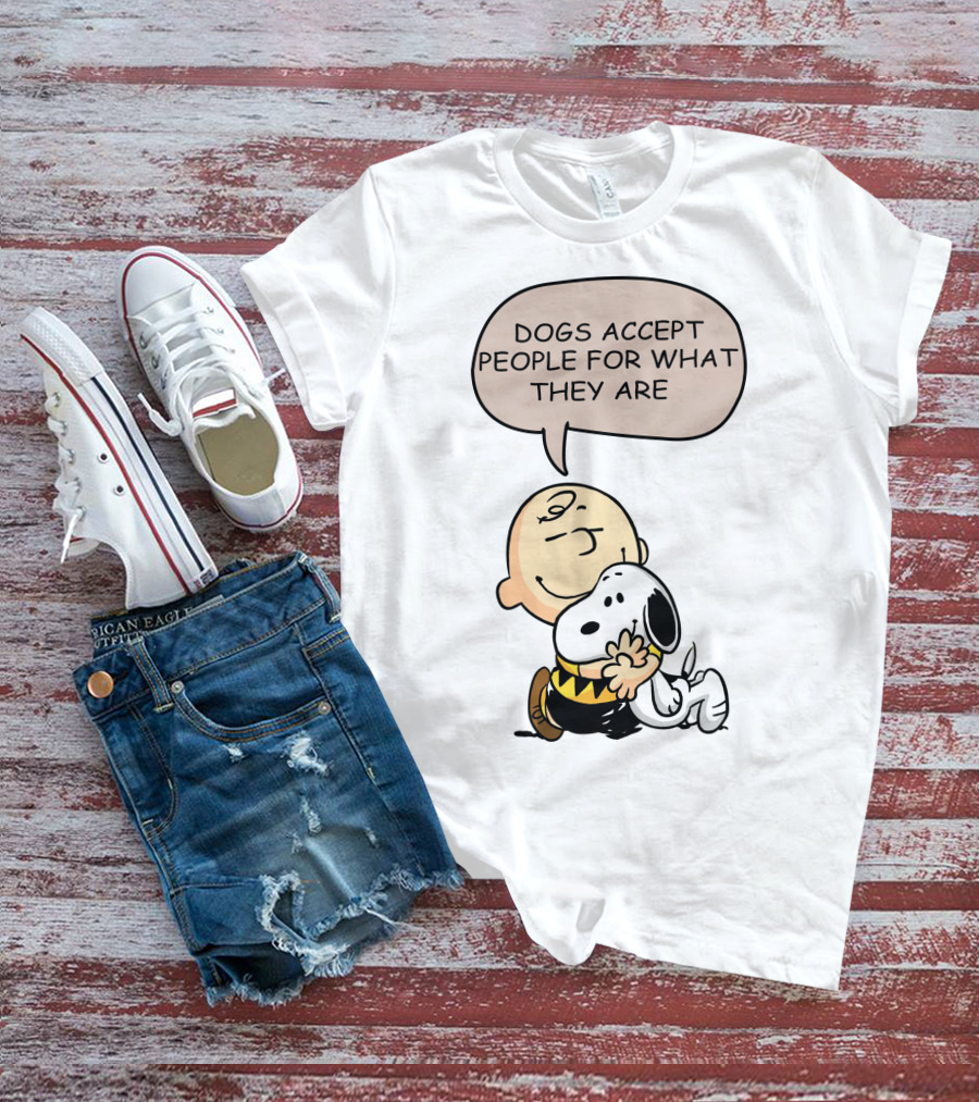 Snoopy Peanuts Dogs Accept People For What They Are Hugging Scene T-Shirt