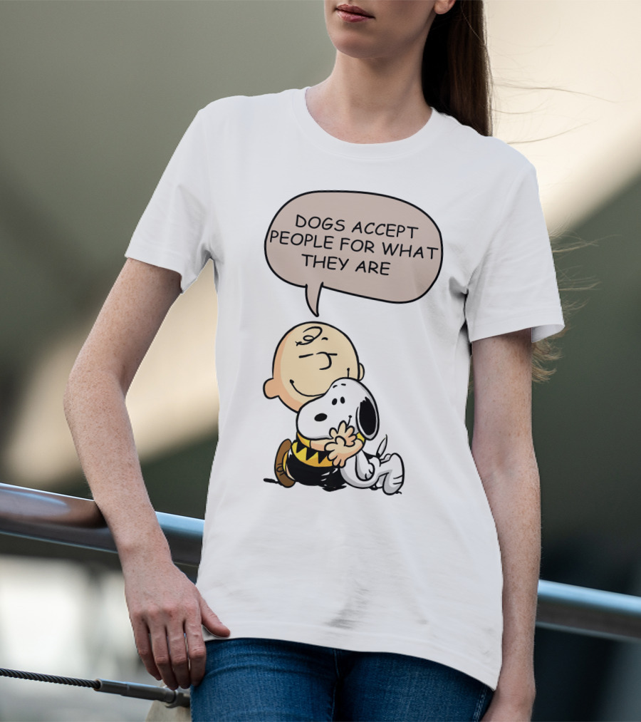 Snoopy Peanuts Dogs Accept People For What They Are Hugging Scene T-Shirt