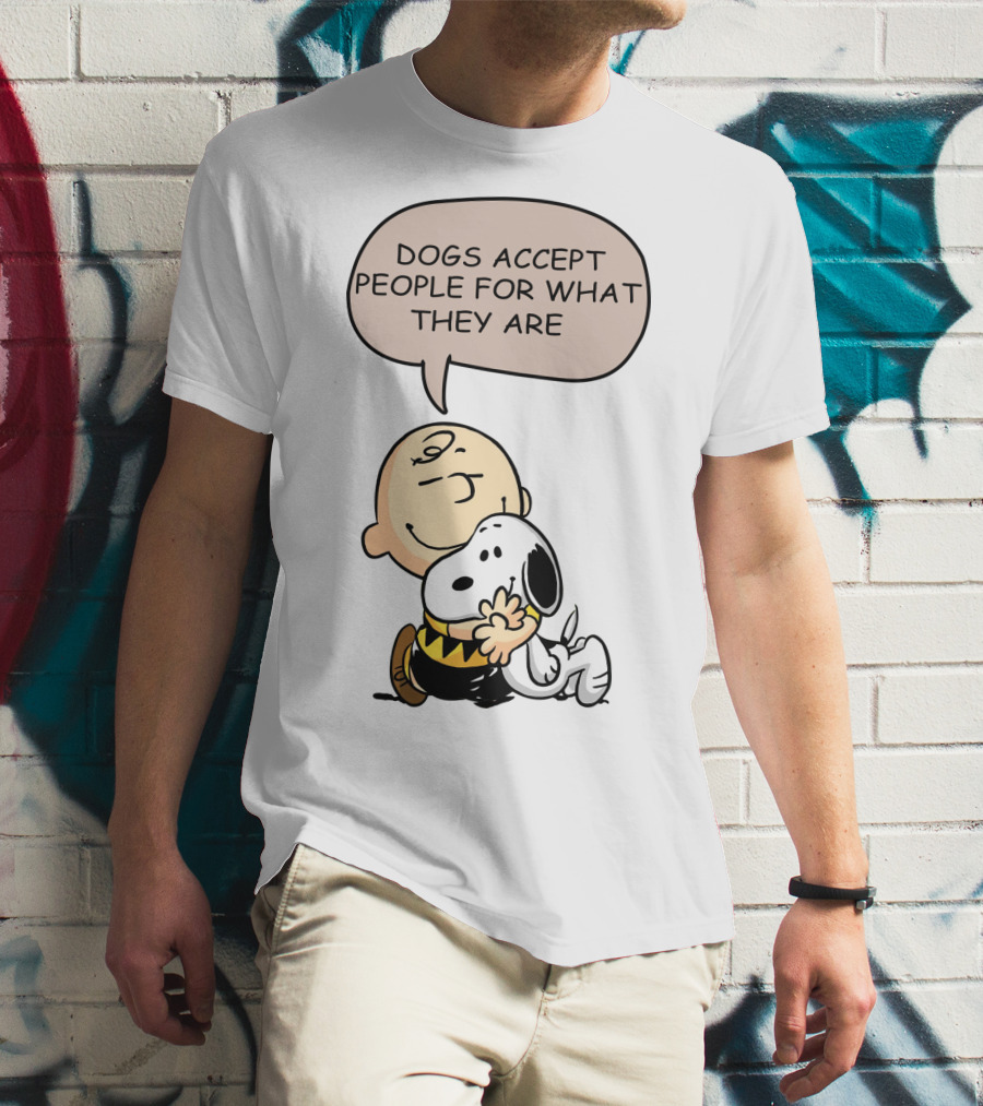 Snoopy Peanuts Dogs Accept People For What They Are Hugging Scene T-Shirt