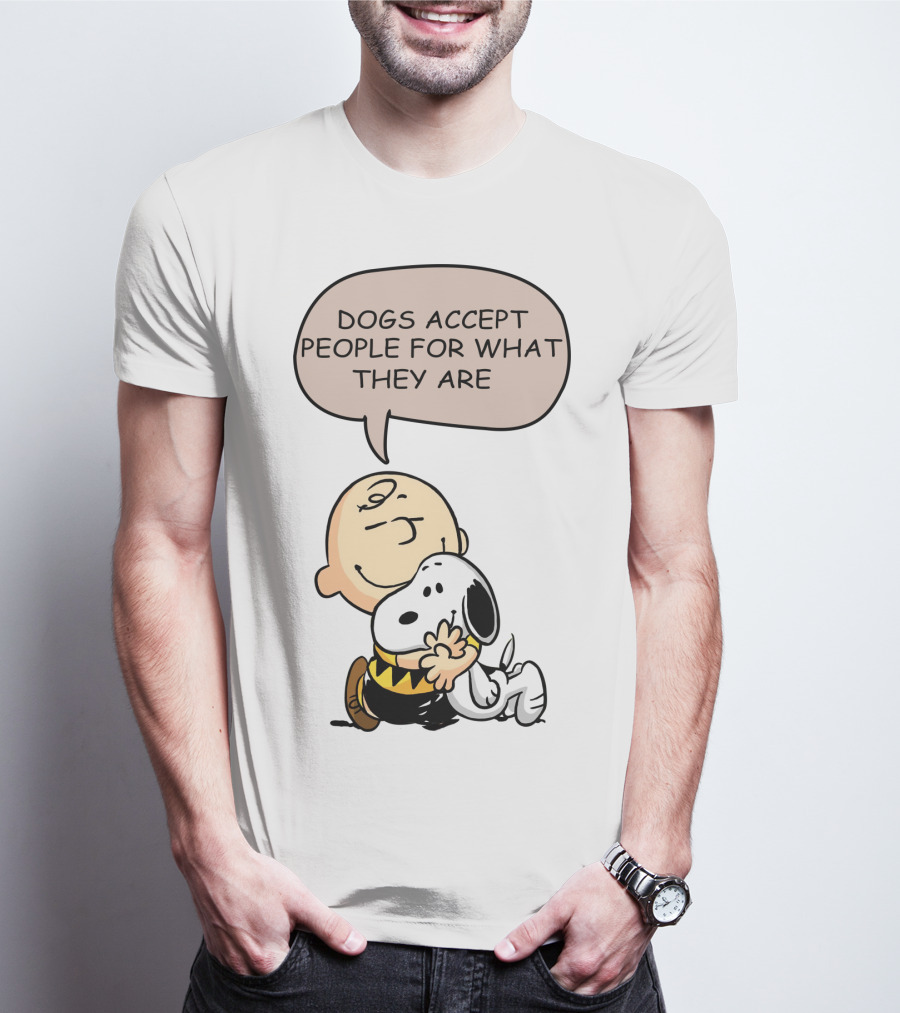 Snoopy Peanuts Dogs Accept People For What They Are Hugging Scene T-Shirt